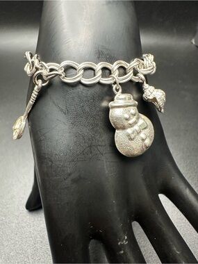 Vintage Sterling Loaded Charm Bracelet, Snowman & Shells,